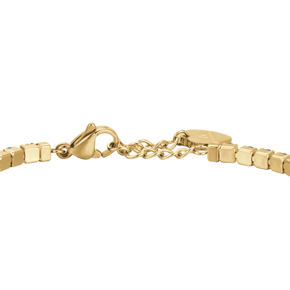 Bracciale Tennis Luca Barra Acciaio Pvd Oro Cristalli Azzurri