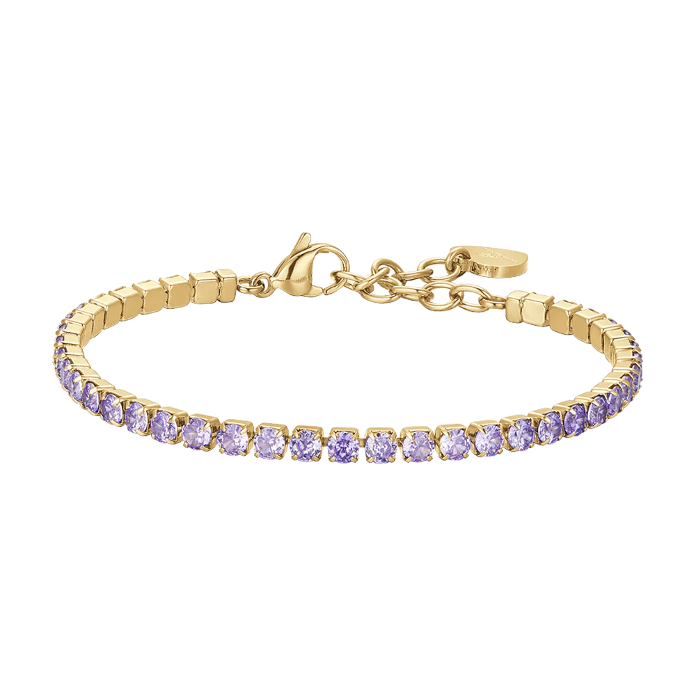 Bracciale Tennis Luca Barra Acciaio Pvd Oro Cristalli Viola