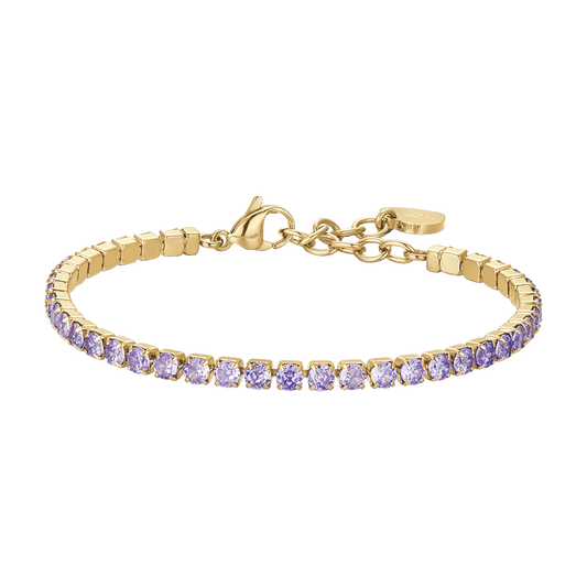 Bracciale Tennis Luca Barra Acciaio Pvd Oro Cristalli Viola