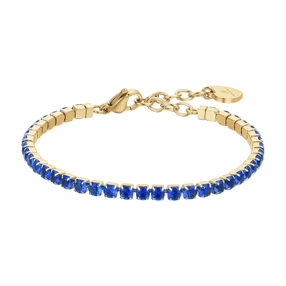 Bracciale Tennis Luca Barra Acciaio Pvd Oro Cristalli Blu