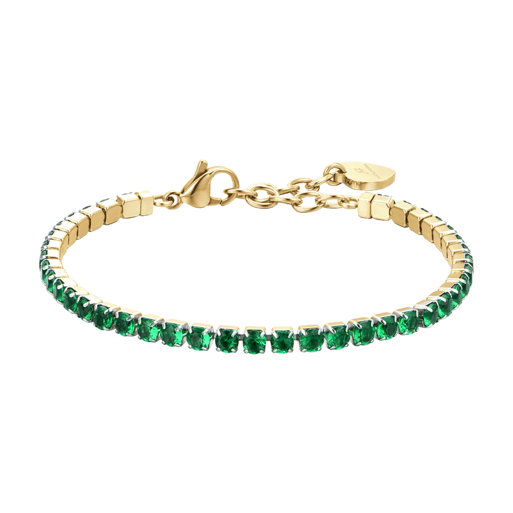 Bracciale Tennis Luca Barra Acciaio Pvd Oro Cristalli Verdi