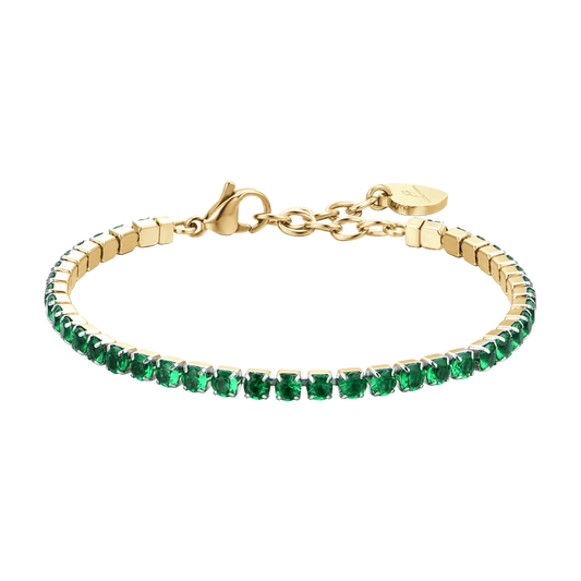 Bracciale Tennis Luca Barra Acciaio Pvd Oro Cristalli Verdi