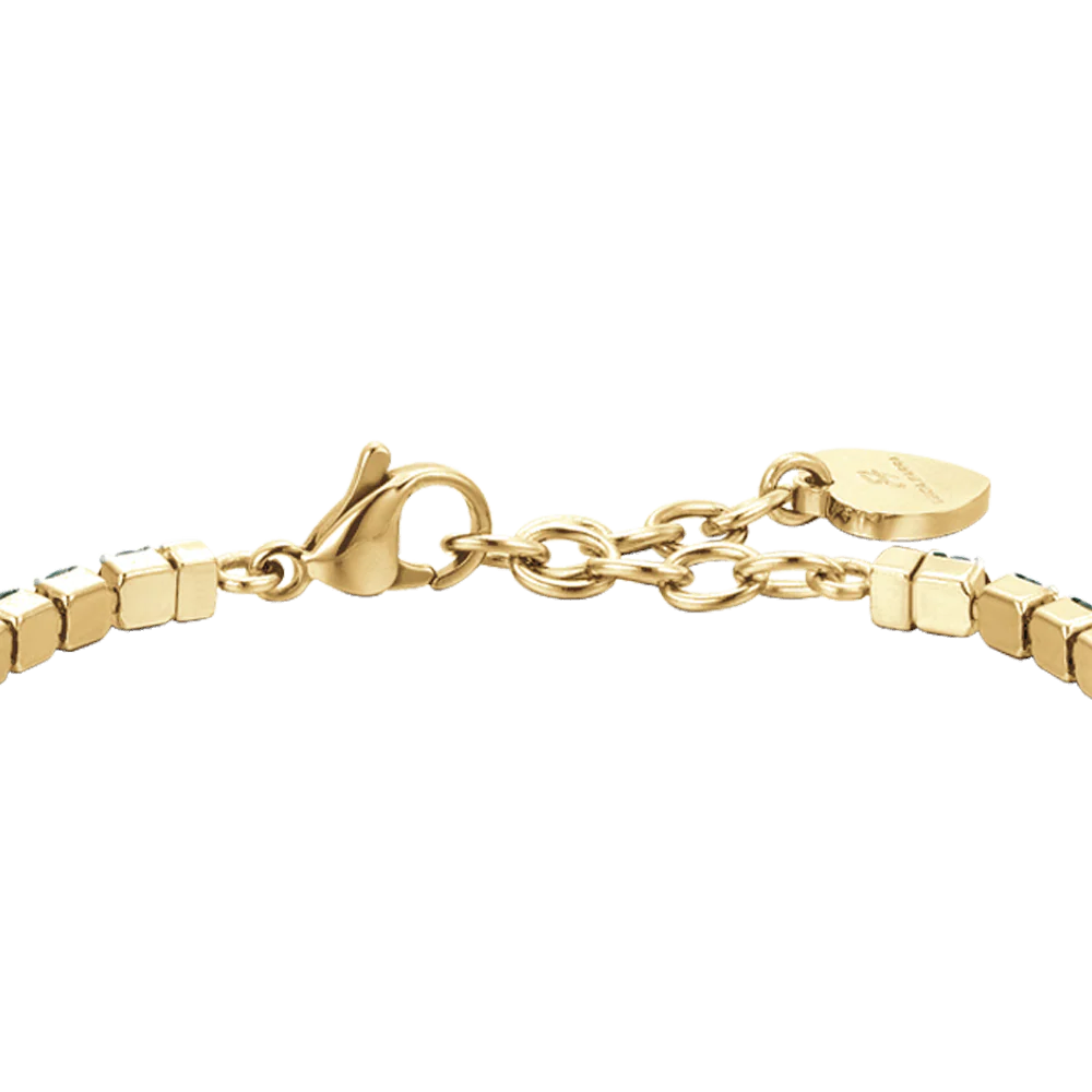 Bracciale Tennis Luca Barra Acciaio Pvd Oro Cristalli Verdi