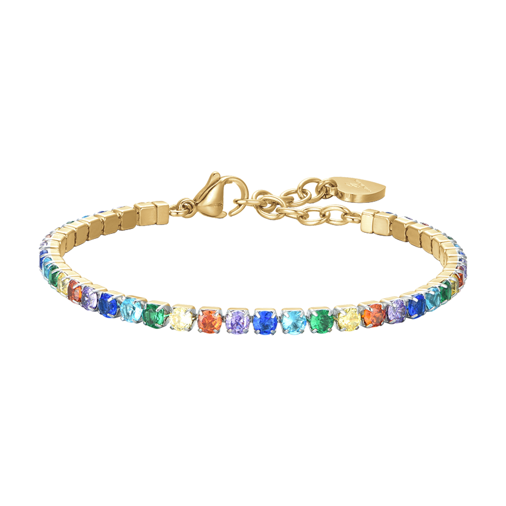Bracciale Luca Barra Tennis Pvd Oro Cristalli Multicolor