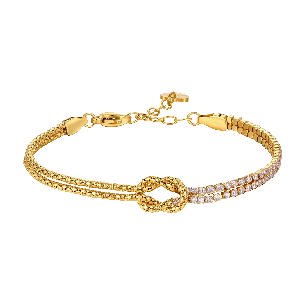 Bracciale Luca Barra Legami Pvd Oro Con Nodo E 2 File Di Cristalli Rosa