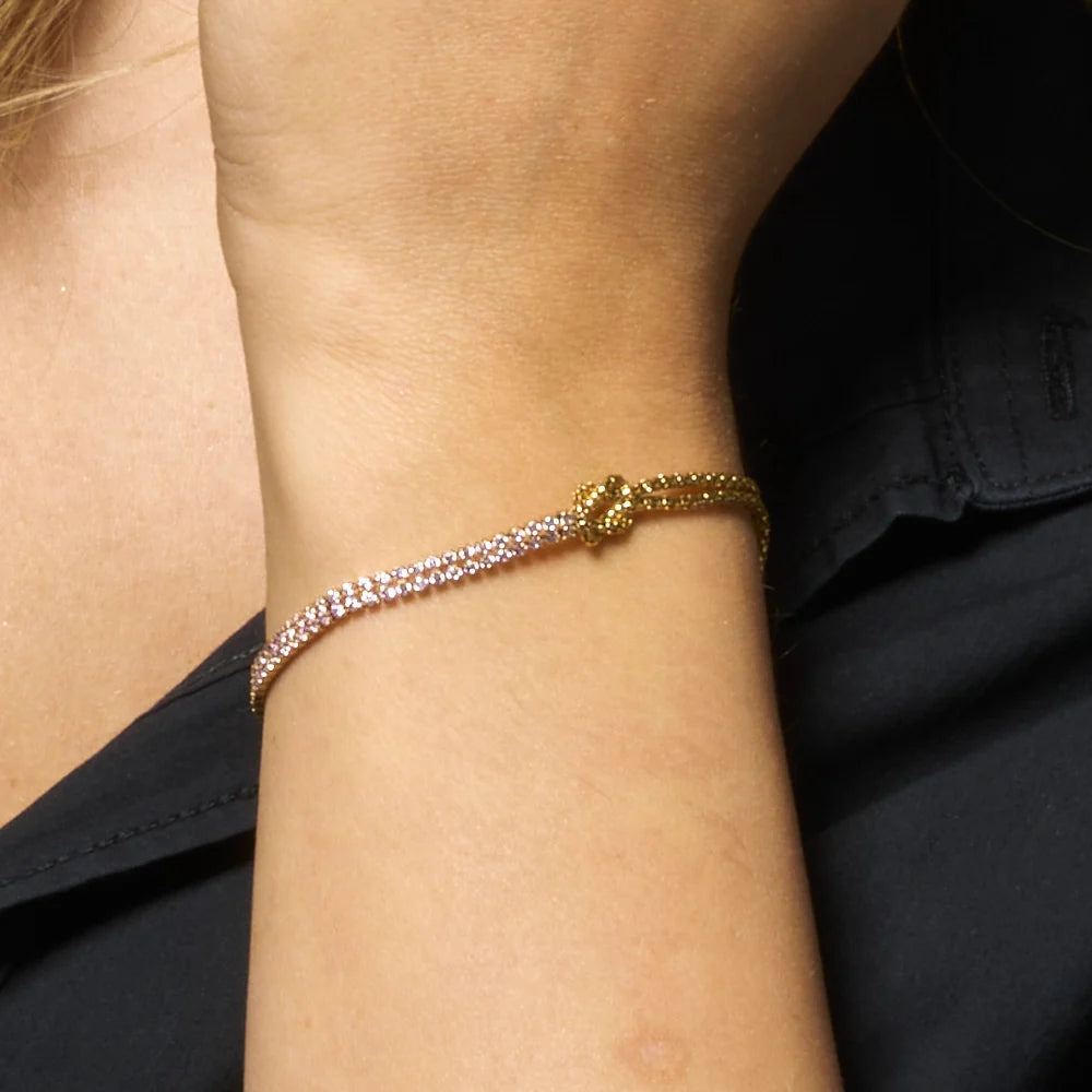 Bracciale Luca Barra Legami Pvd Oro Con Nodo E 2 File Di Cristalli Rosa