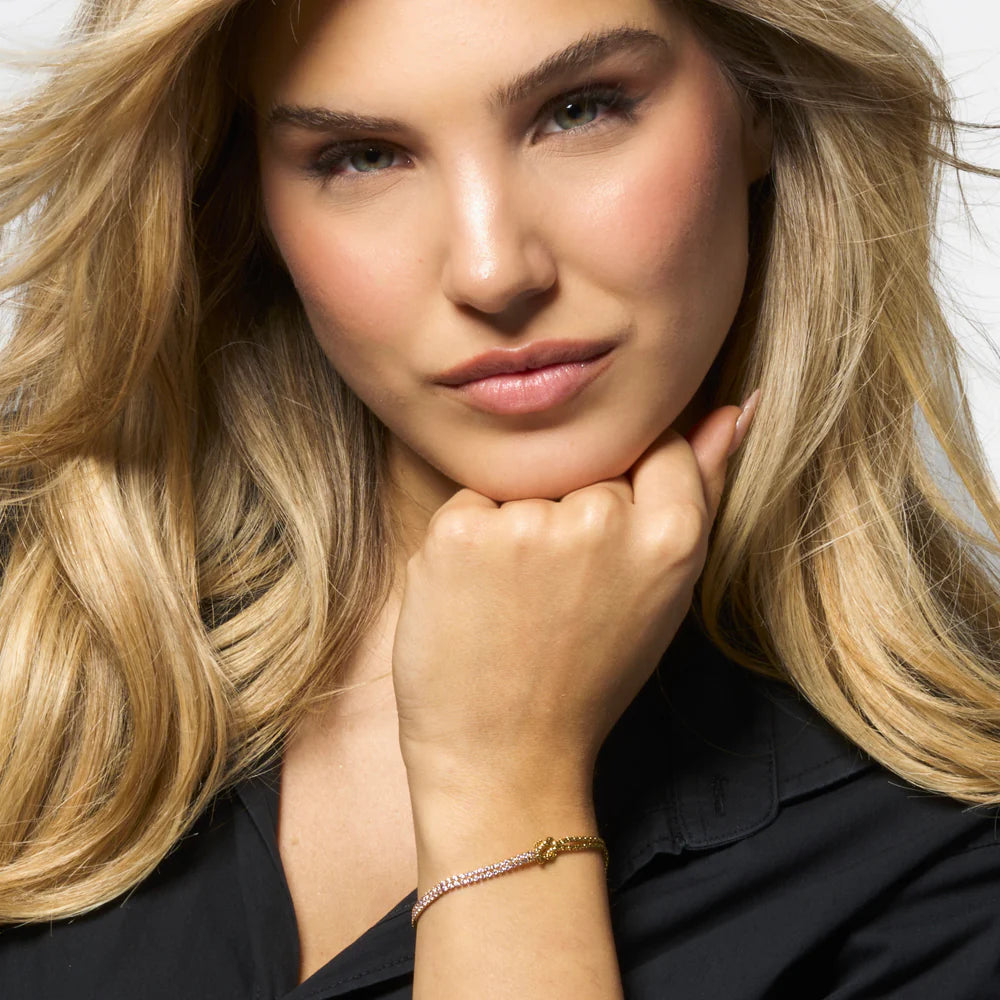 Bracciale Luca Barra Legami Pvd Oro Con Nodo E 2 File Di Cristalli Rosa