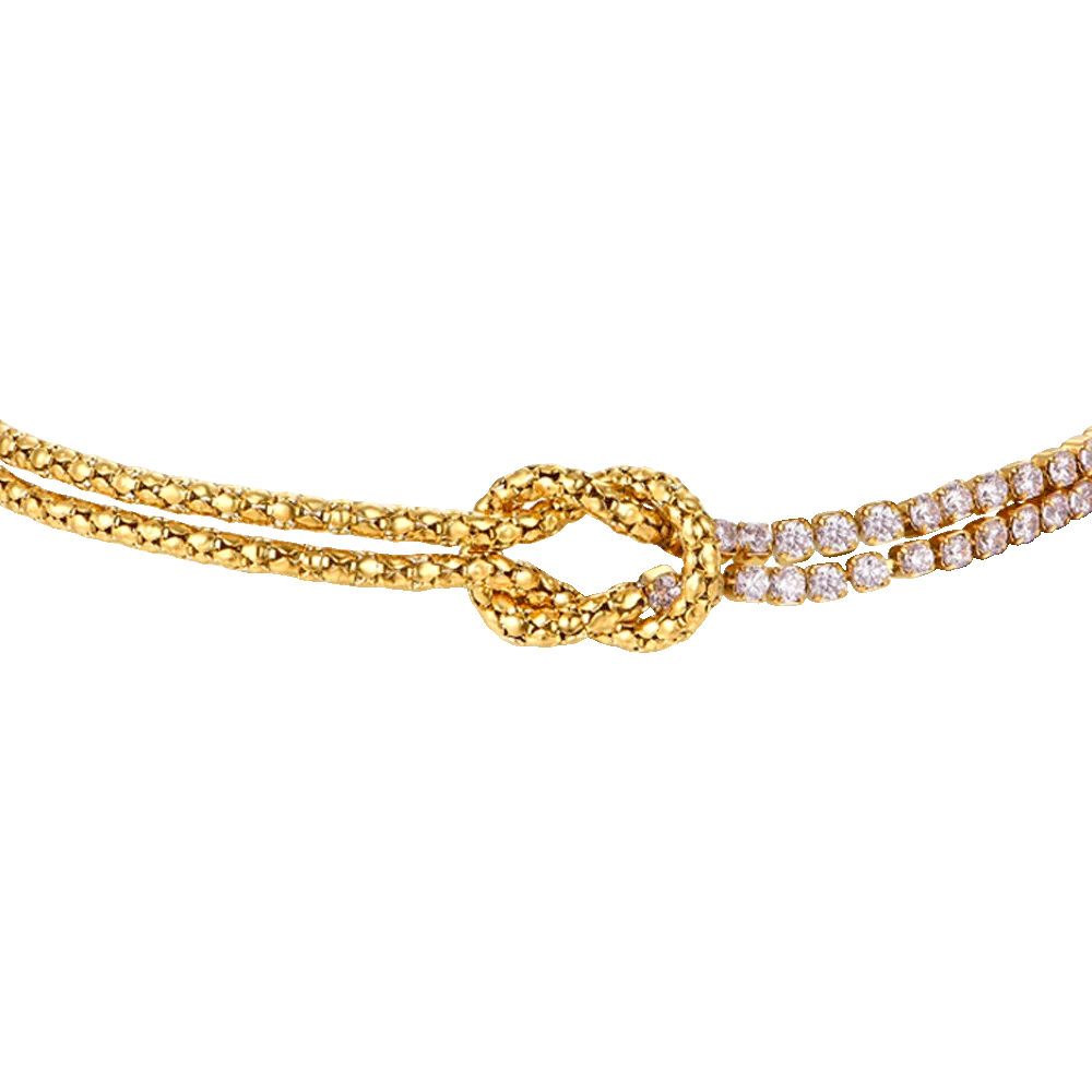 Bracciale Luca Barra Legami Pvd Oro Con Nodo E 2 File Di Cristalli Rosa