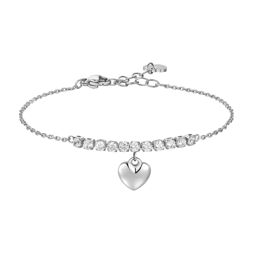 Bracciale Luca Barra Acciaio Centrale Cristalli e Charm Cuore