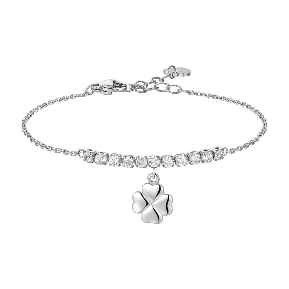Bracciale Luca Barra Acciaio Centrale Cristalli e Charm Quadrifoglio