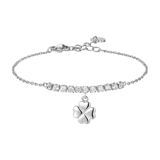 Bracciale Luca Barra Acciaio Centrale Cristalli e Charm Quadrifoglio