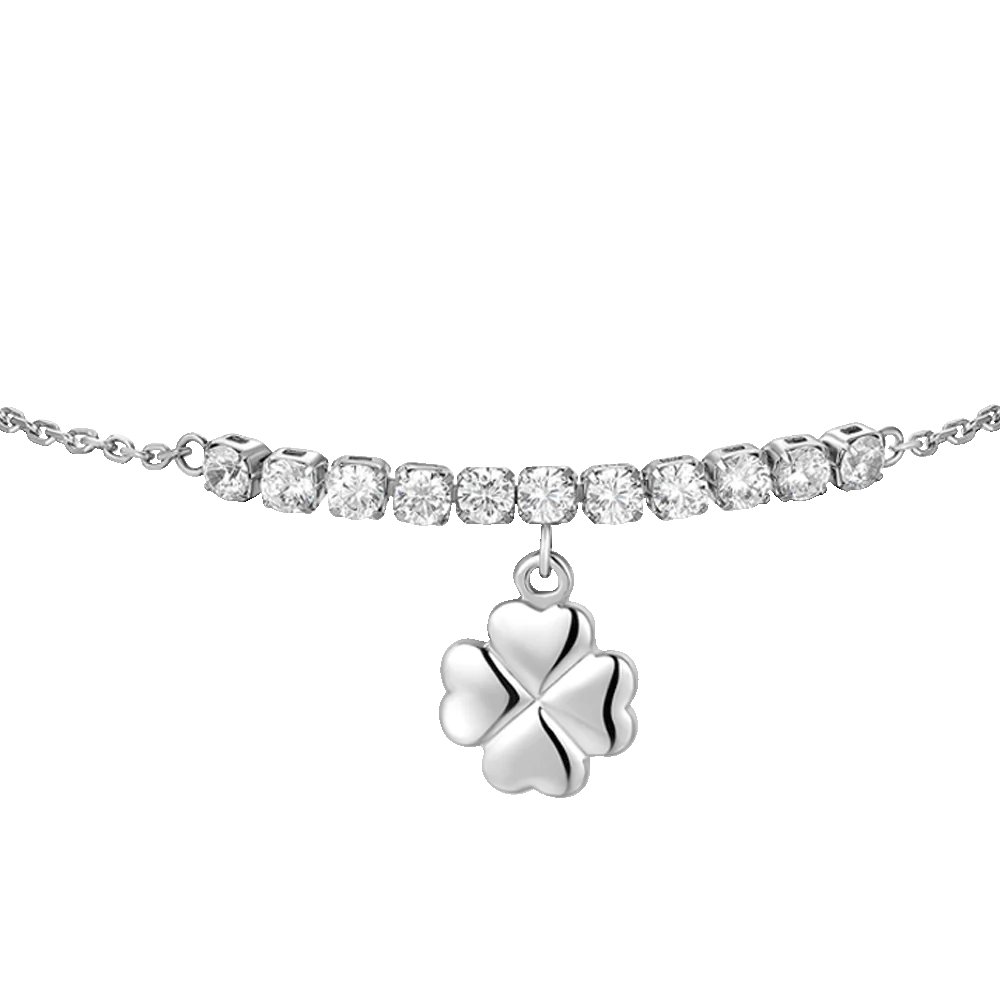 Bracciale Luca Barra Acciaio Centrale Cristalli e Charm Quadrifoglio