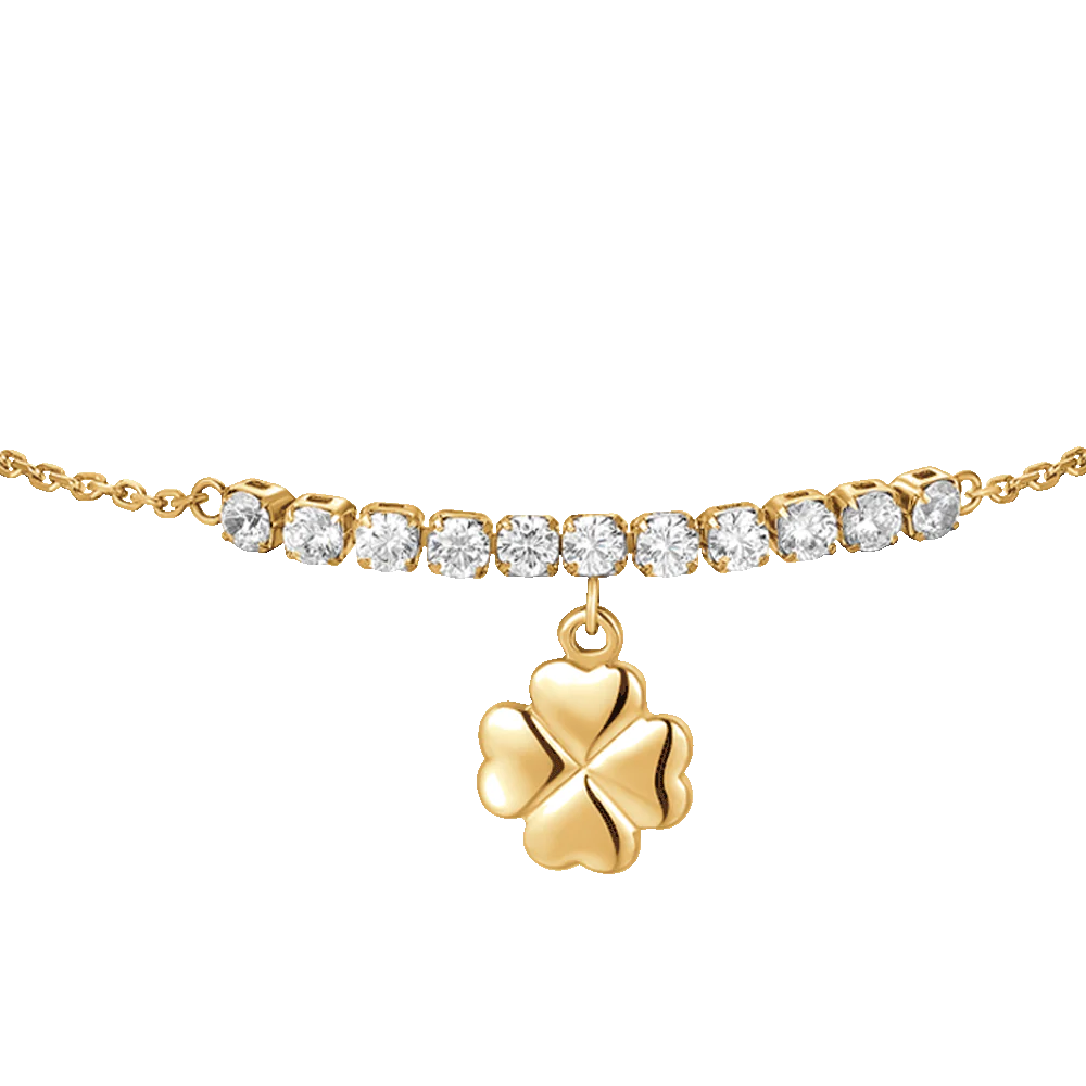 Bracciale Luca Barra Pvd Oro Centrale Cristalli Charm Quadrifoglio