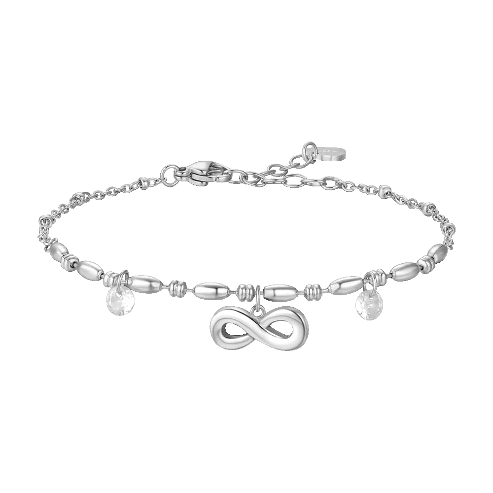 Bracciale Luca Barra Acciaio Centrale Maglia A Chicchi Di Riso Infinito e Cristalli
