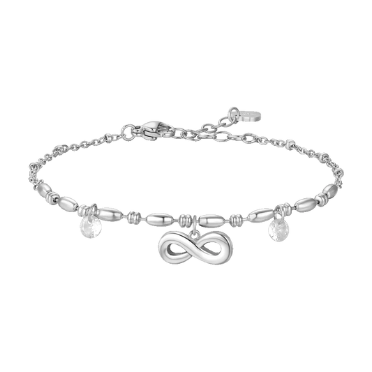 Bracciale Luca Barra Acciaio Centrale Maglia A Chicchi Di Riso Infinito e Cristalli