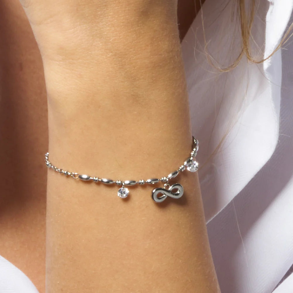 Bracciale Luca Barra Acciaio Centrale Maglia A Chicchi Di Riso Infinito e Cristalli