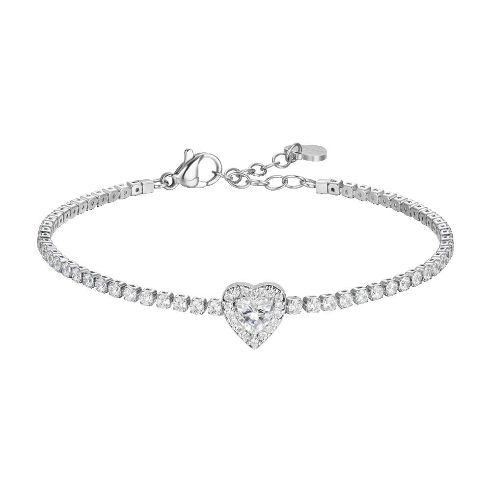 Bracciale Tennis Luca Barra Acciaio Centrale Cuore Cristallo Contornato