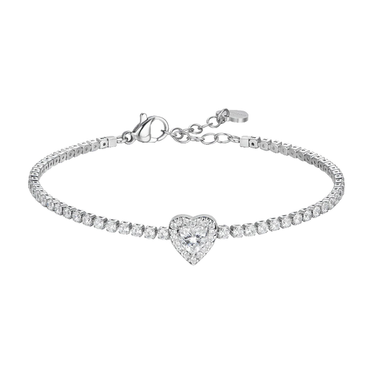 Bracciale Tennis Luca Barra Acciaio Centrale Cuore Cristallo Contornato