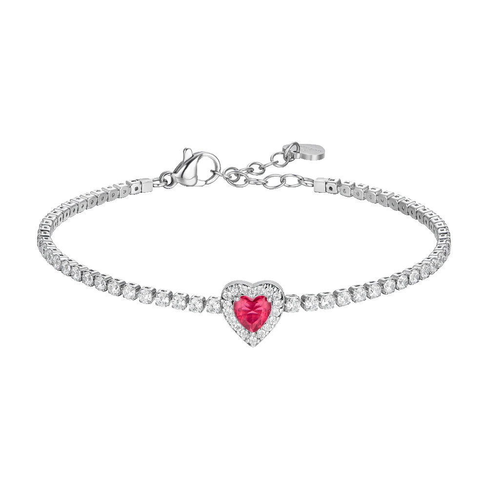Bracciale Tennis Luca Barra Centrale Cuore Cristallo Rosa Contornato