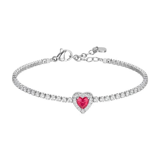 Bracciale Tennis Luca Barra Centrale Cuore Cristallo Rosa Contornato