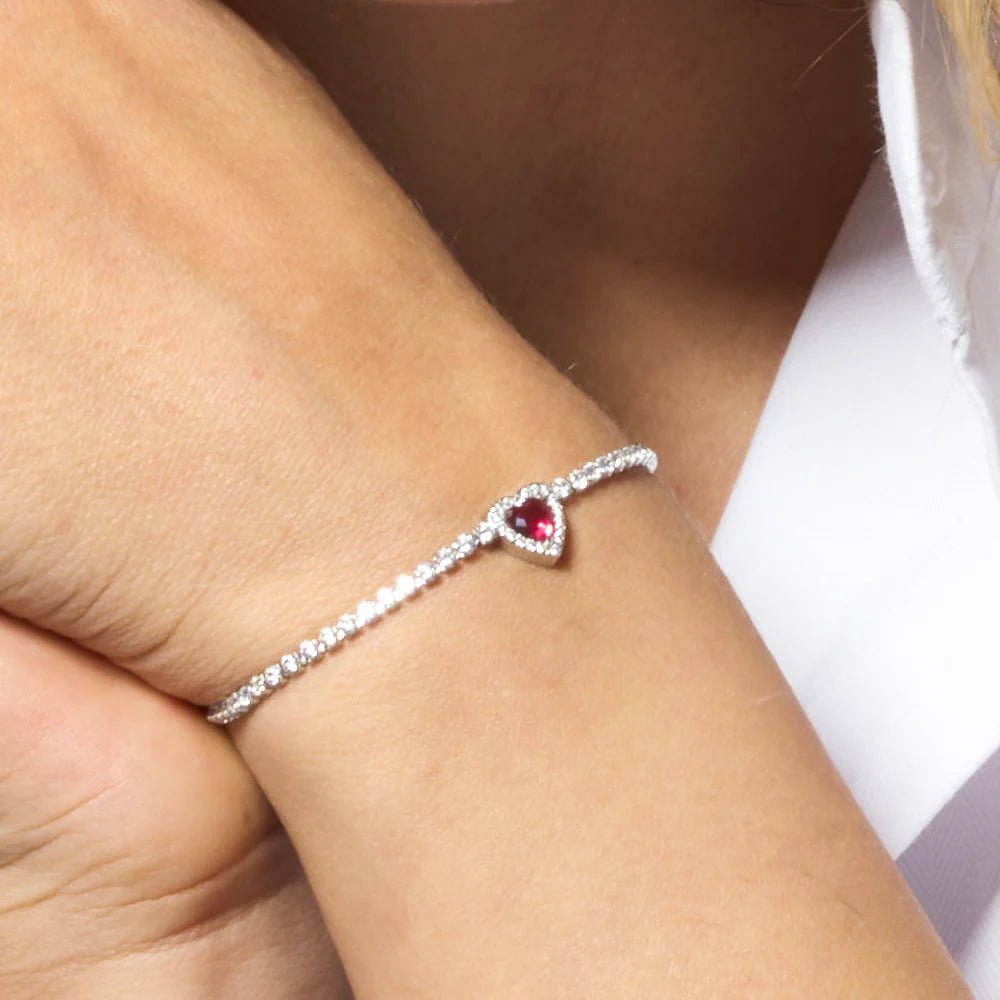 Bracciale Tennis Luca Barra Centrale Cuore Cristallo Rosa Contornato