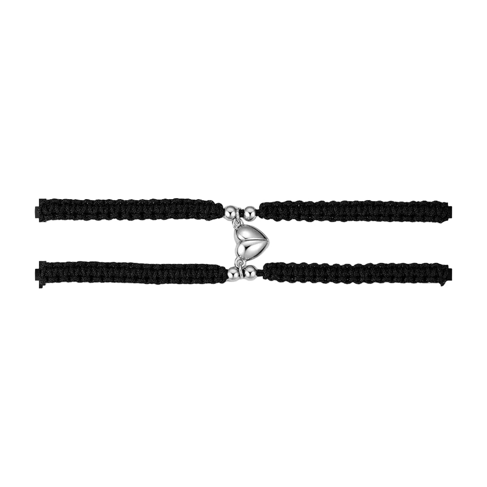Coppia Di Bracciali Luca Barra Legami Cordino Intrecciato Nero Charm Cuore Calamitato