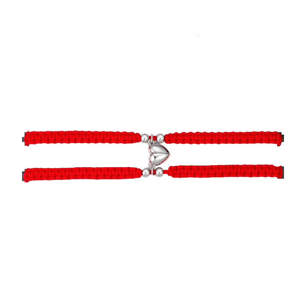Coppia Di Bracciali Luca Barra Legami Cordino Intrecciato Rosso Charm Mezzo Cuore Calamitato