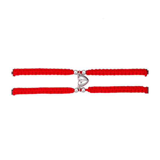 Coppia Di Bracciali Luca Barra Legami Cordino Intrecciato Rosso Charm Mezzo Cuore Calamitato