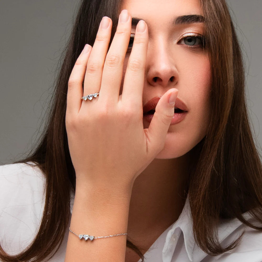 Bracciale Luca Barra Acciaio Cristalli Centrali Taglio Cuore