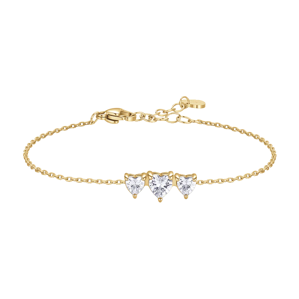 Bracciale Luca Barra Acciaio Pvd Oro Cristalli Centrali Taglio Cuore