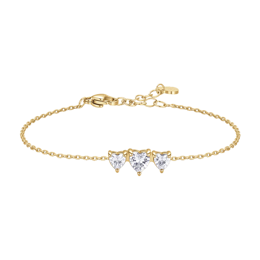 Bracciale Luca Barra Acciaio Pvd Oro Cristalli Centrali Taglio Cuore