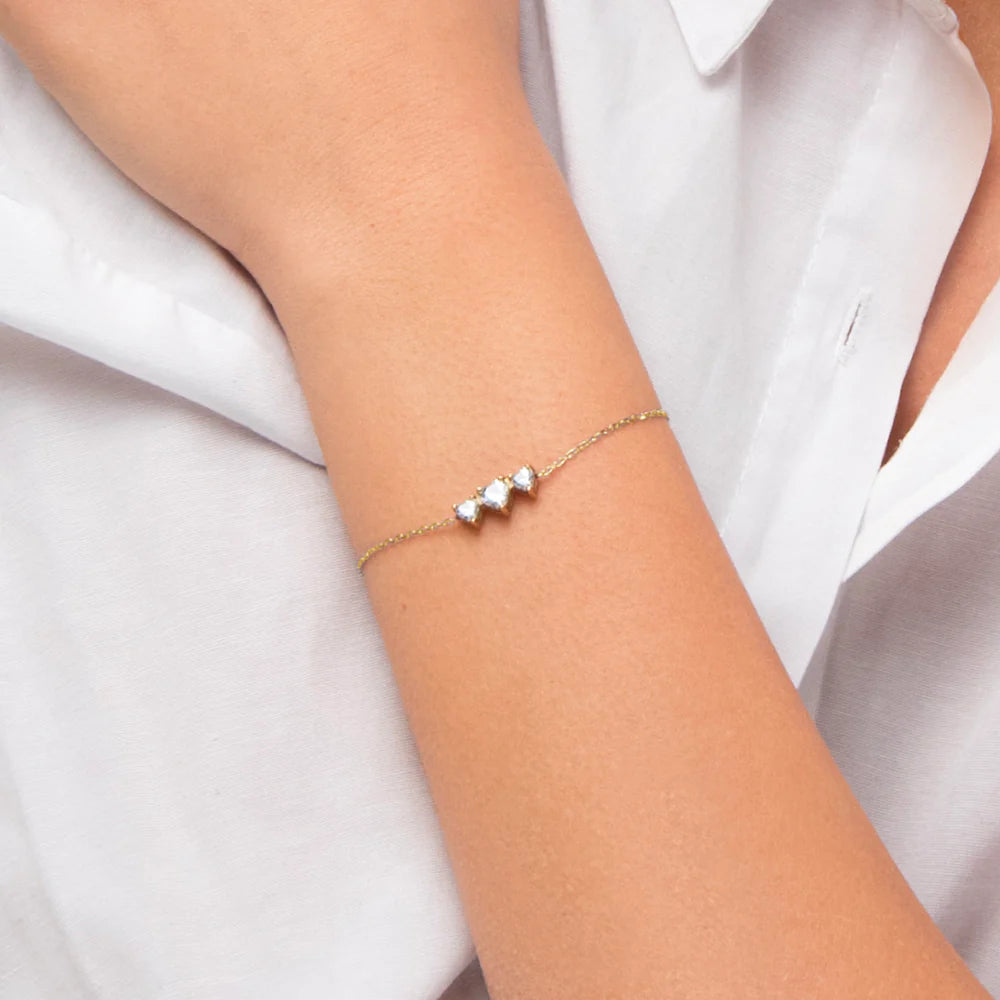 Bracciale Luca Barra Acciaio Pvd Oro Cristalli Centrali Taglio Cuore