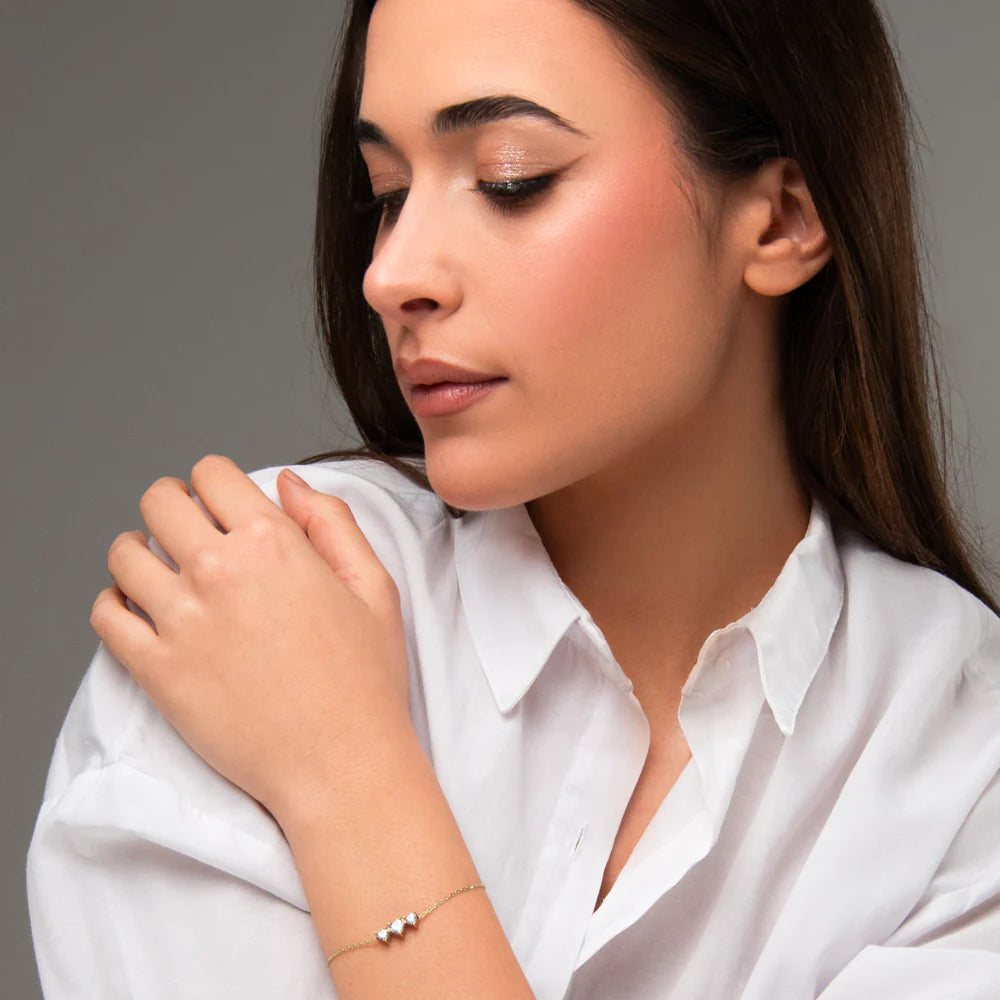 Bracciale Luca Barra Acciaio Pvd Oro Cristalli Centrali Taglio Cuore
