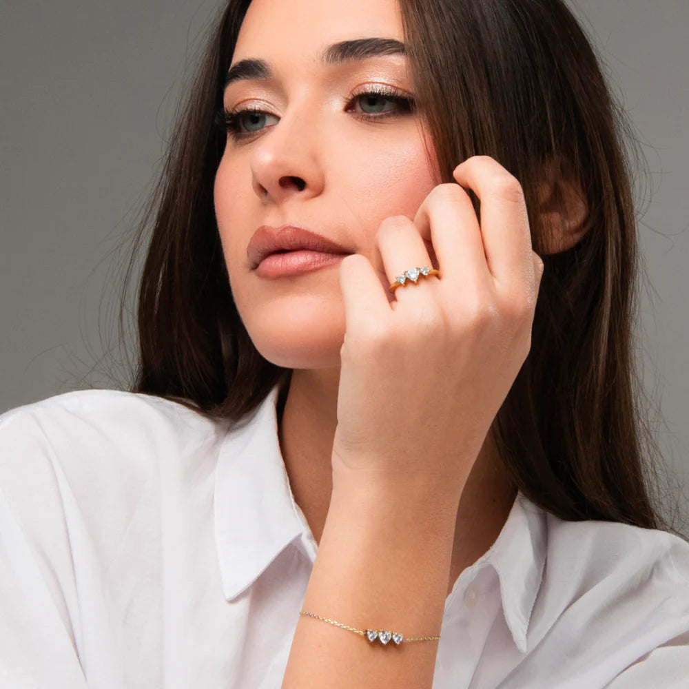Bracciale Luca Barra Acciaio Pvd Oro Cristalli Centrali Taglio Cuore