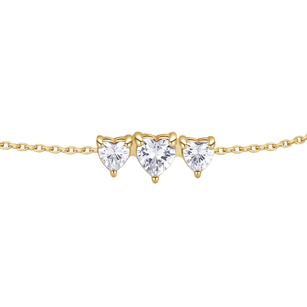Bracciale Luca Barra Acciaio Pvd Oro Cristalli Centrali Taglio Cuore