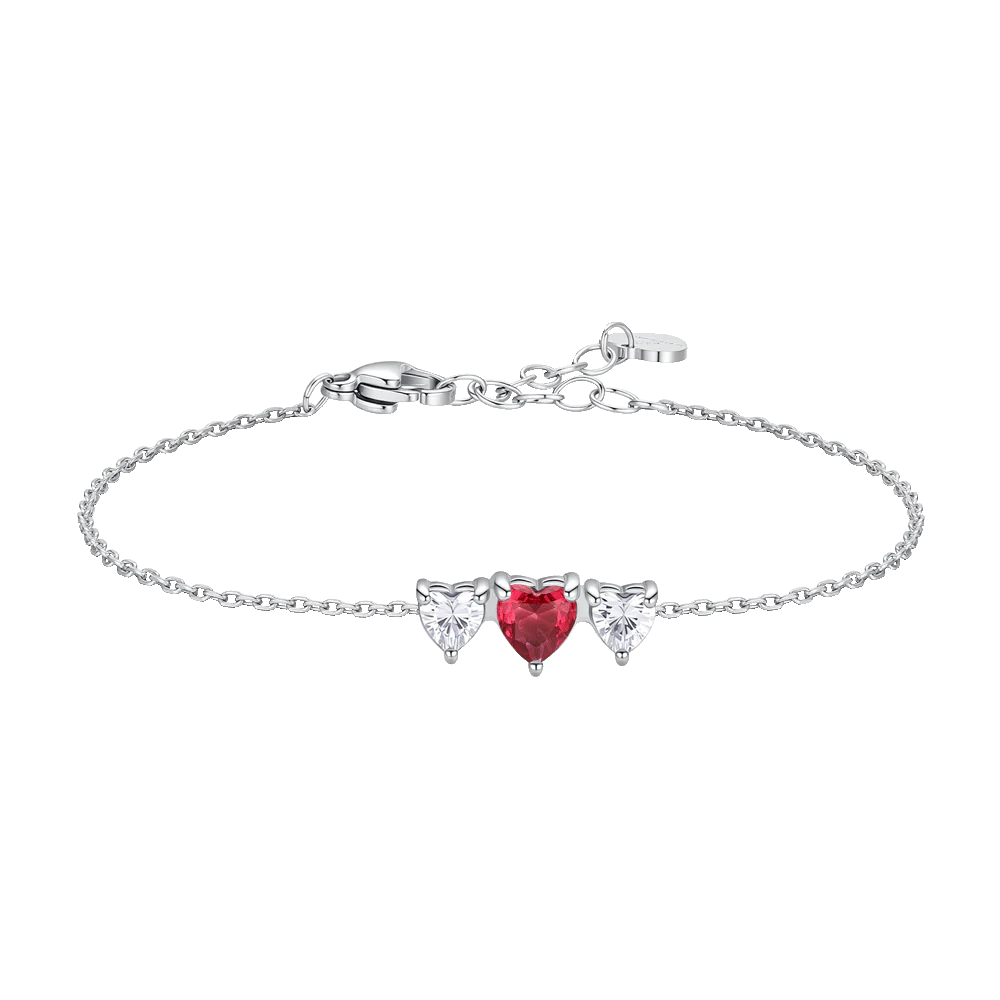 Bracciale Luca Barra Acciaio Centrali 2 Cristalli e Cuore Rosso