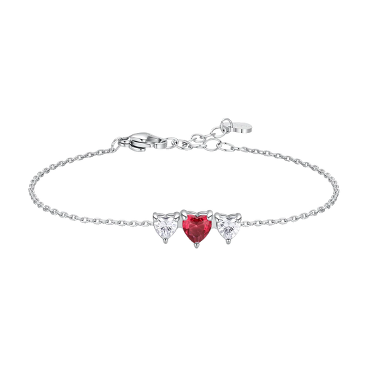 Bracciale Luca Barra Acciaio Centrali 2 Cristalli e Cuore Rosso