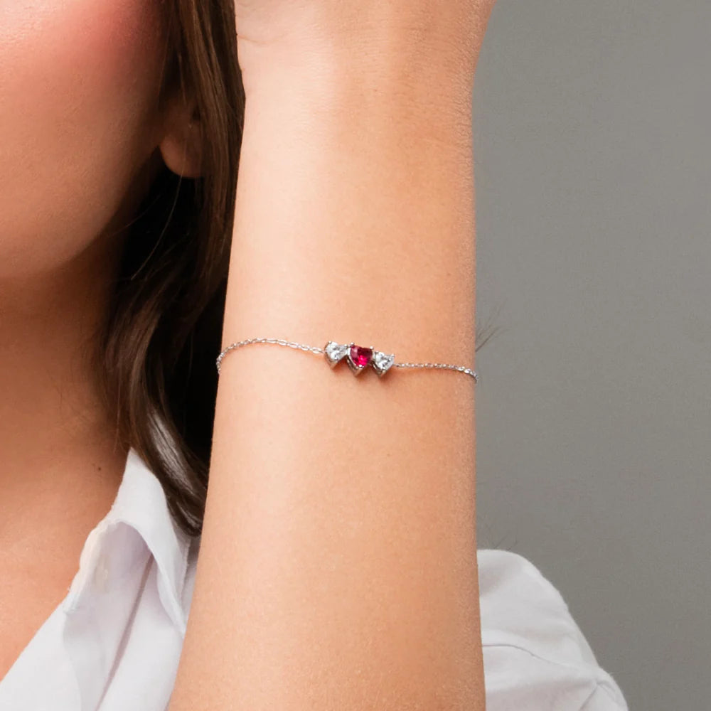 Bracciale Luca Barra Acciaio Centrali 2 Cristalli e Cuore Rosso