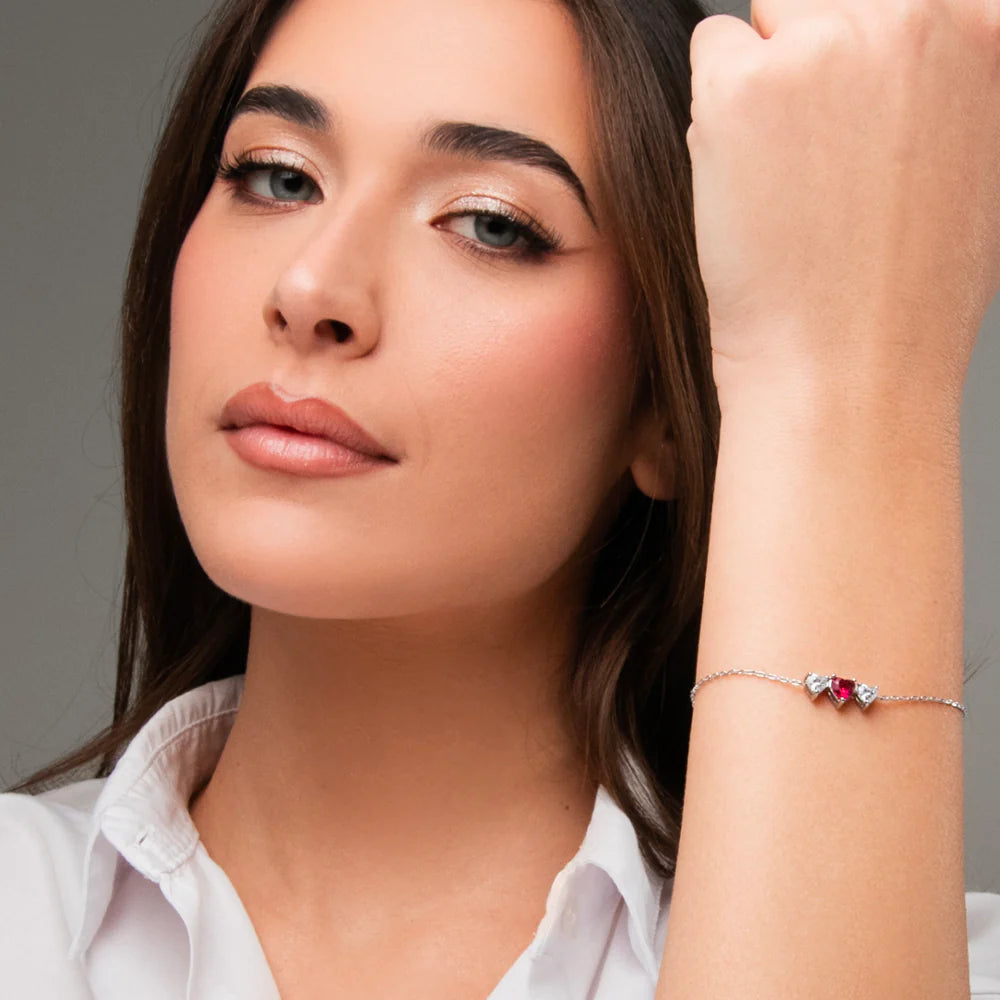 Bracciale Luca Barra Acciaio Centrali 2 Cristalli e Cuore Rosso
