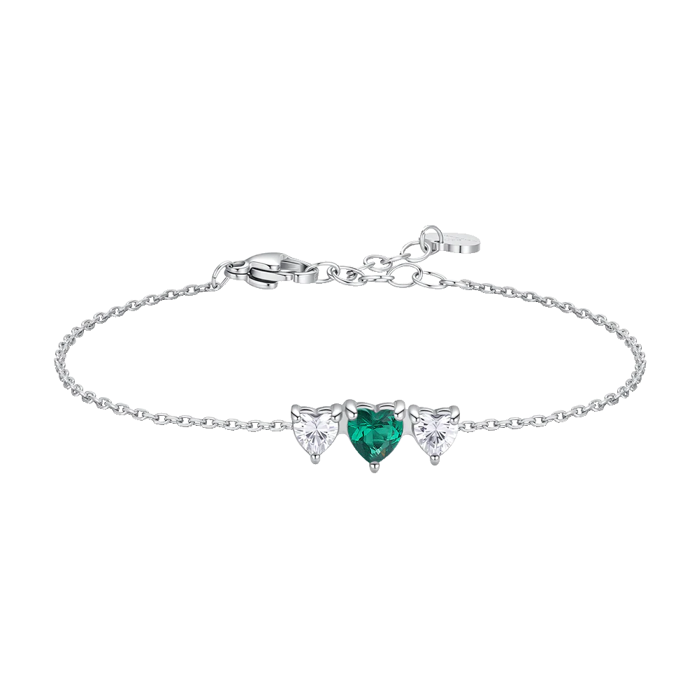 Bracciale a Lobo Luca Barra Acciaio Centrali Cristalli Cuore Verde