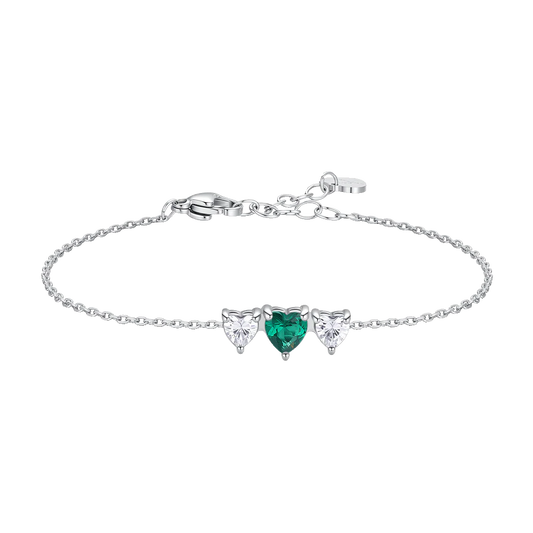 Bracciale a Lobo Luca Barra Acciaio Centrali Cristalli Cuore Verde