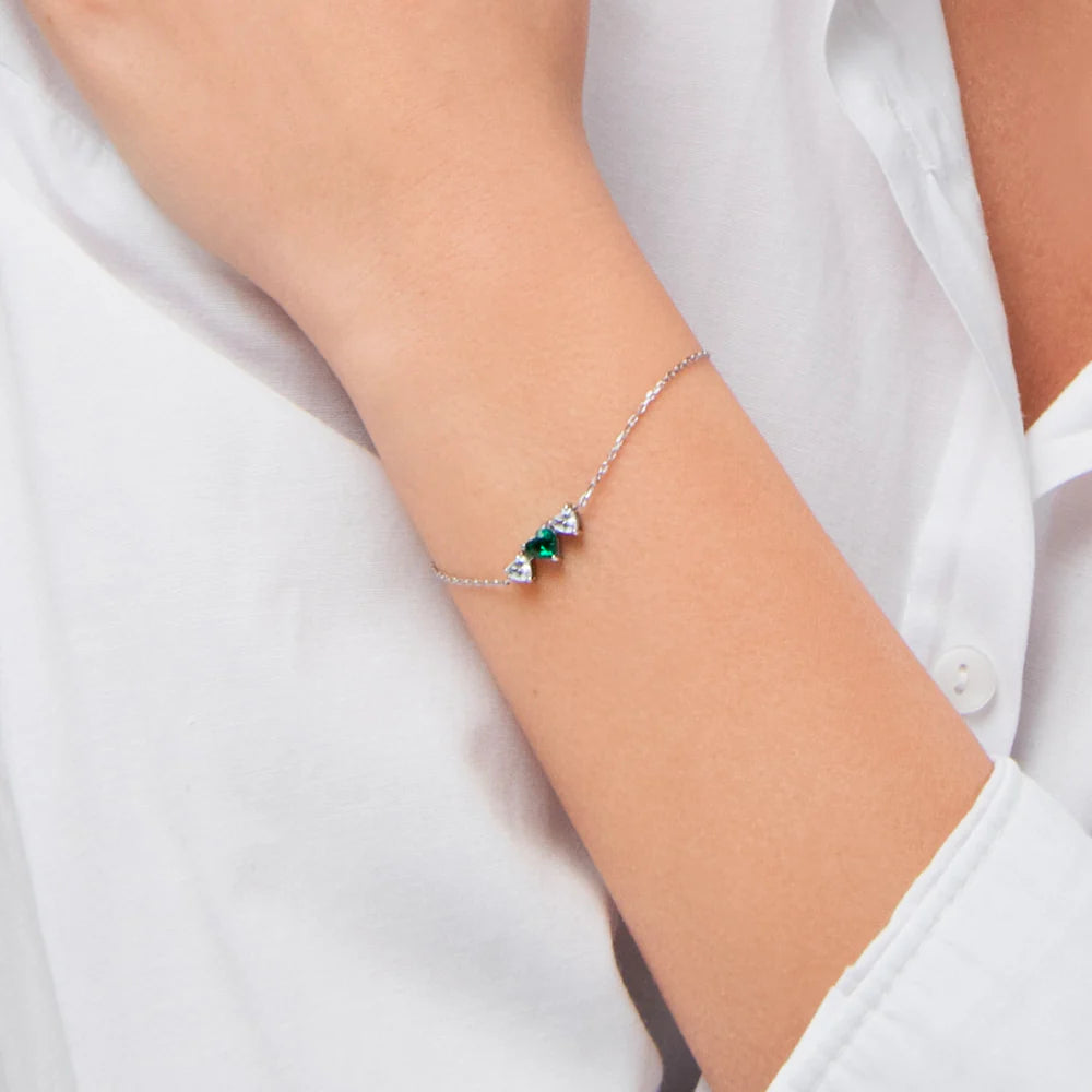 Bracciale a Lobo Luca Barra Acciaio Centrali Cristalli Cuore Verde