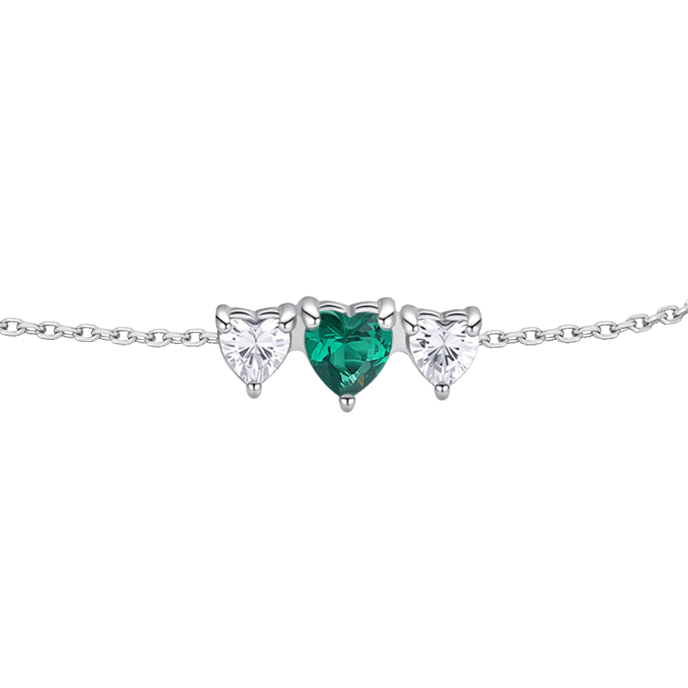 Bracciale a Lobo Luca Barra Acciaio Centrali Cristalli Cuore Verde