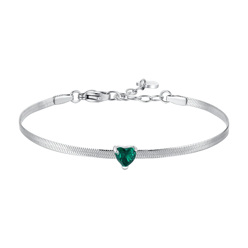 Bracciale Luca Barra Acciaio Maglia Snake Cuore Verde Centrale