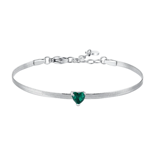 Bracciale Luca Barra Acciaio Maglia Snake Cuore Verde Centrale