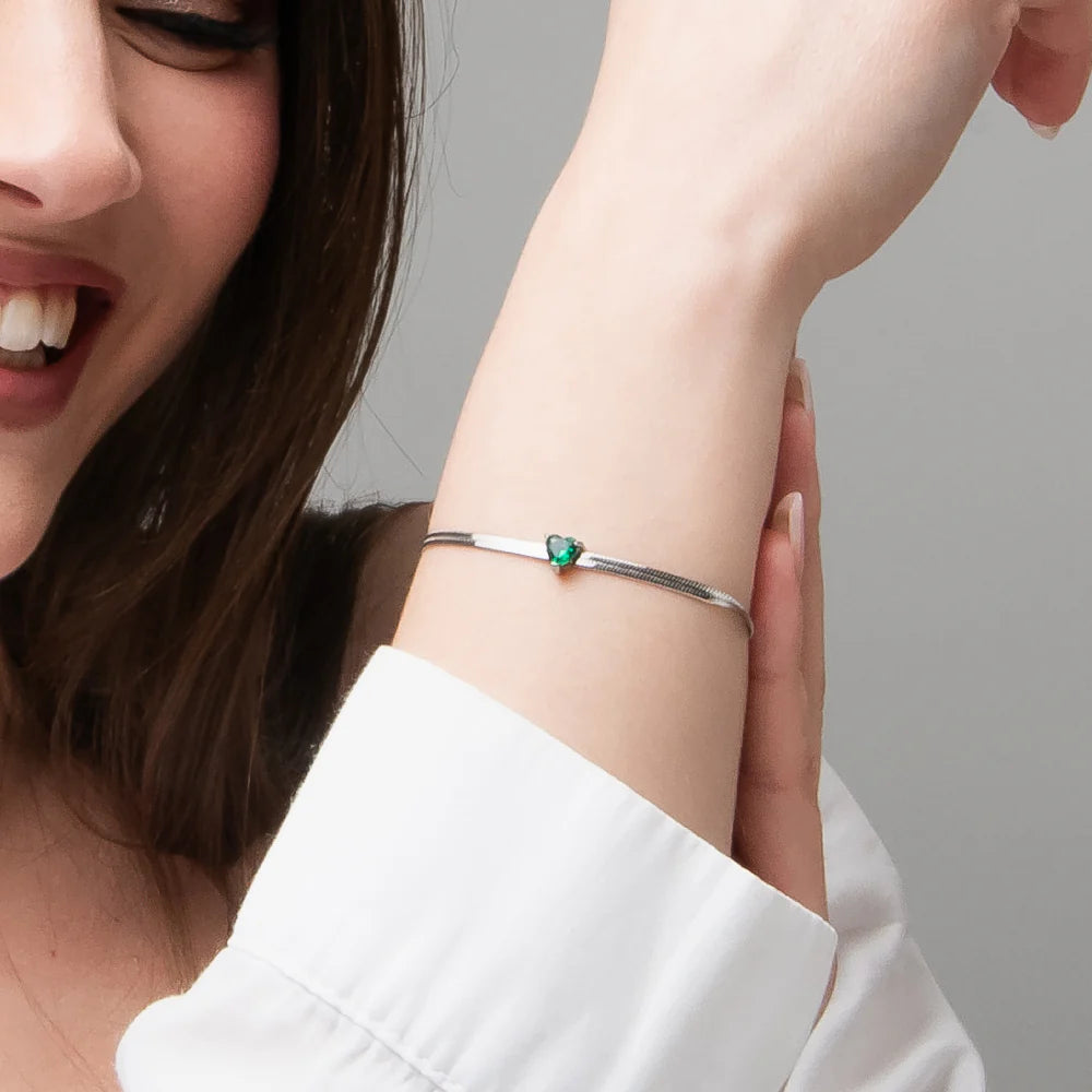 Bracciale Luca Barra Acciaio Maglia Snake Cuore Verde Centrale