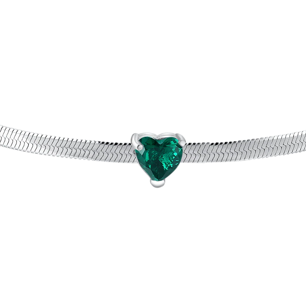Bracciale Luca Barra Acciaio Maglia Snake Cuore Verde Centrale