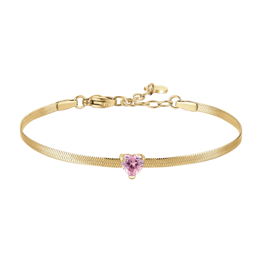Bracciale Luca Barra Pvd Oro Maglia Snake Cristallo Rosa Cuore Centrale