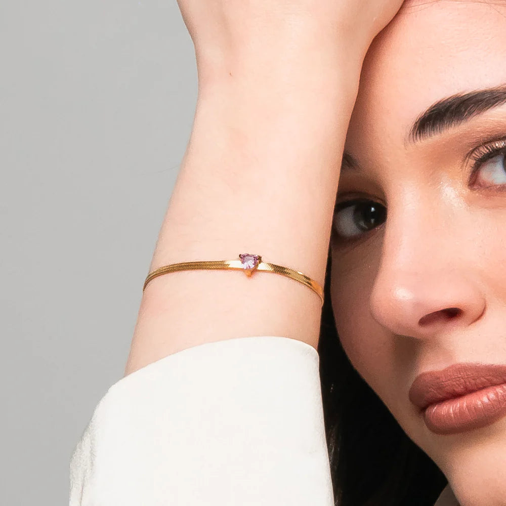 Bracciale Luca Barra Pvd Oro Maglia Snake Cristallo Rosa Cuore Centrale