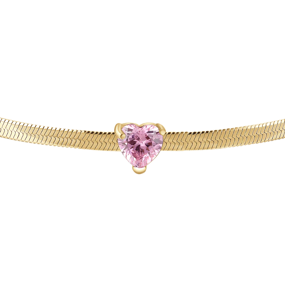 Bracciale Luca Barra Pvd Oro Maglia Snake Cristallo Rosa Cuore Centrale